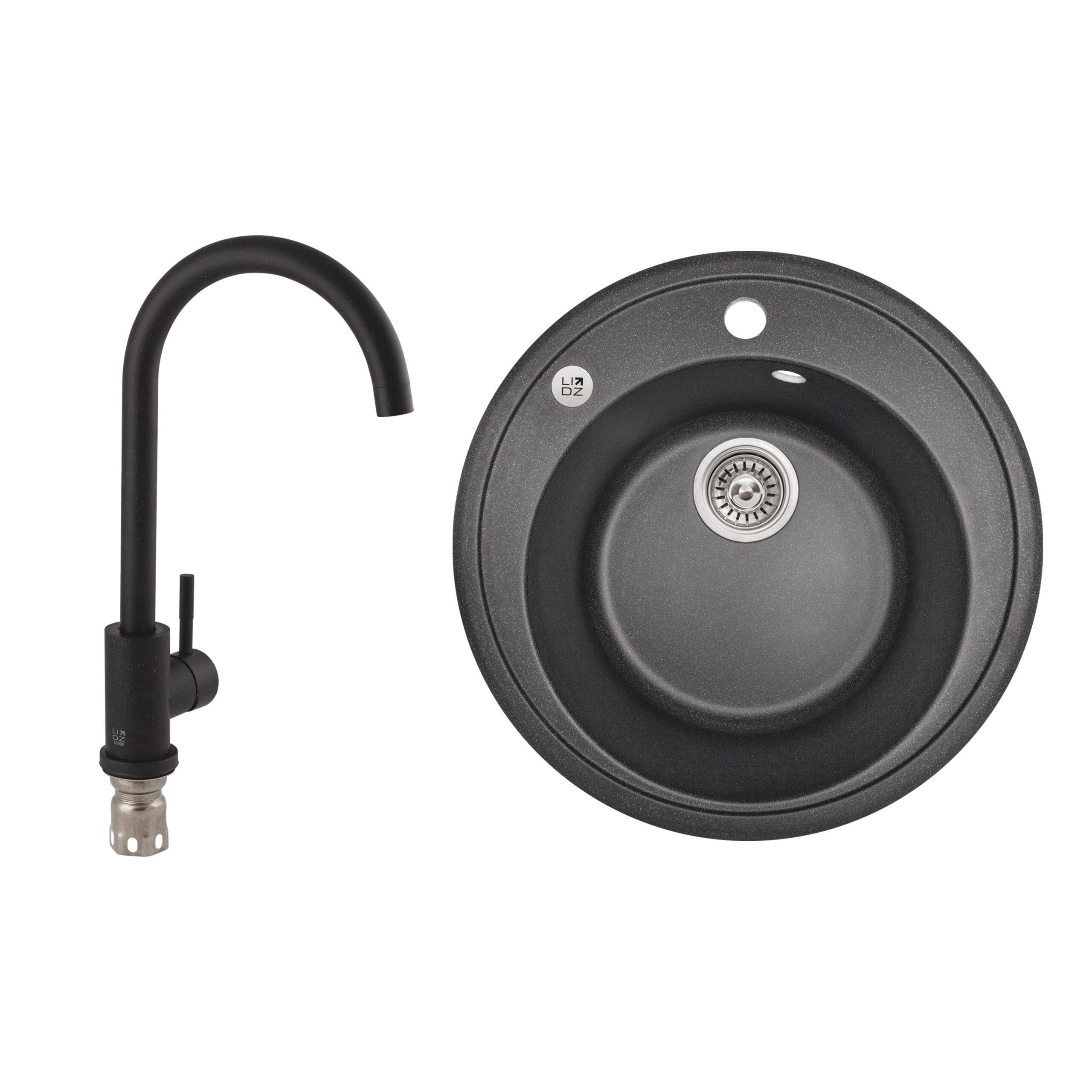 Мойка кухонная Lidz D510/200 BLA-03 LIDZBLA03D510200/смеситель для кухни 015F BLA (k35)