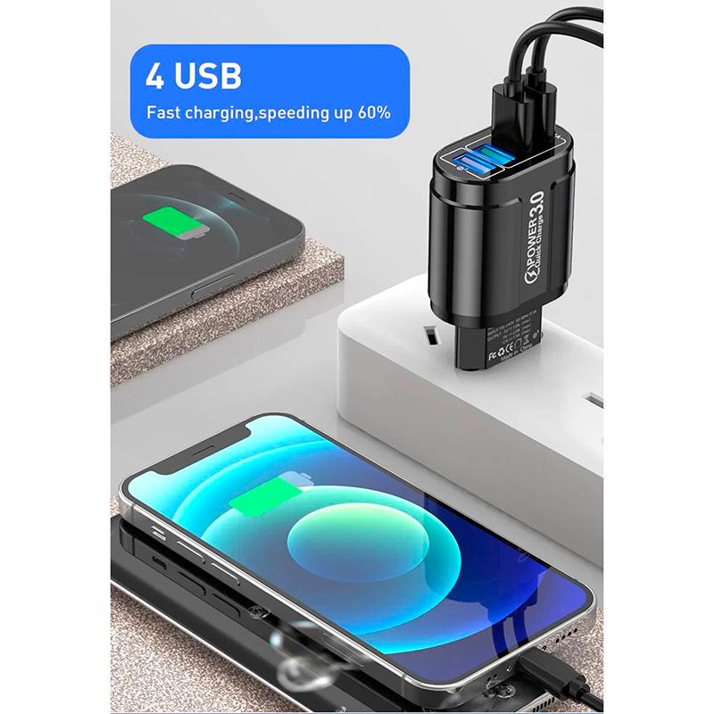 Блок питания для телефона USLION BK-385 с 4 USB-портами 48W быстрая зарядка QC 3.0 для Samsung/IPhone/Xiaomi/Redmi/Huawei/Realme (405-2-2222) - фото 7