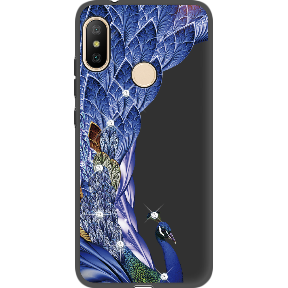 Чехол BoxFace Xiaomi Mi A2 Lite Павлин со стразами Черный силикон (34892-rs7-35127)