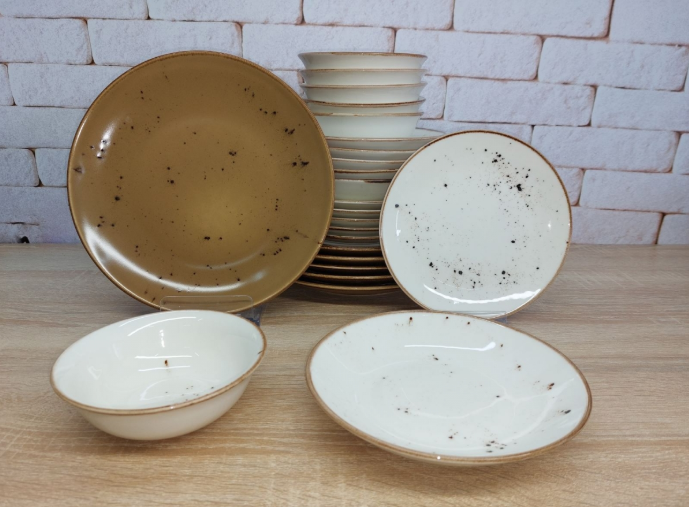 Сервиз столовый OMS TULU фарфор 6 персон 24 пр. Коричневый/Белый (DN24-Kahve)