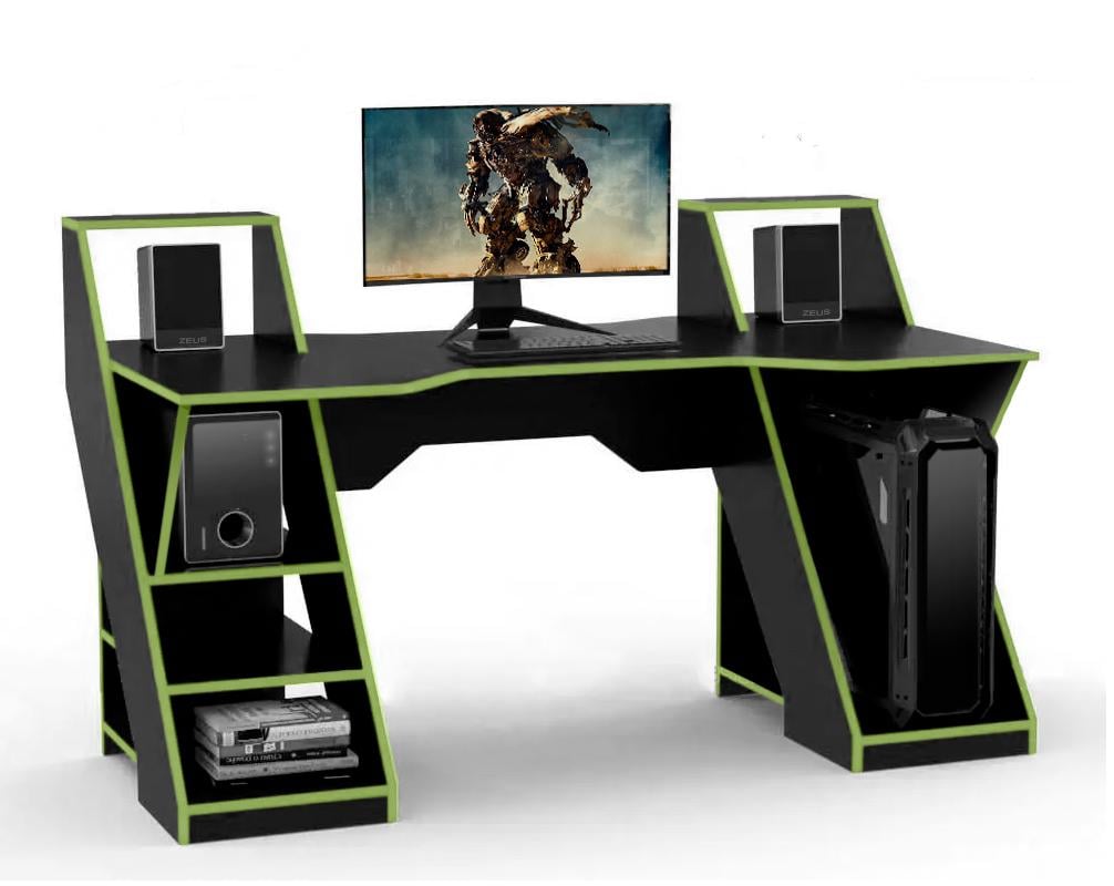 Стіл геймерський Zeus Magnus ЛДСП Чорний/Лайм (Ma-1BL)