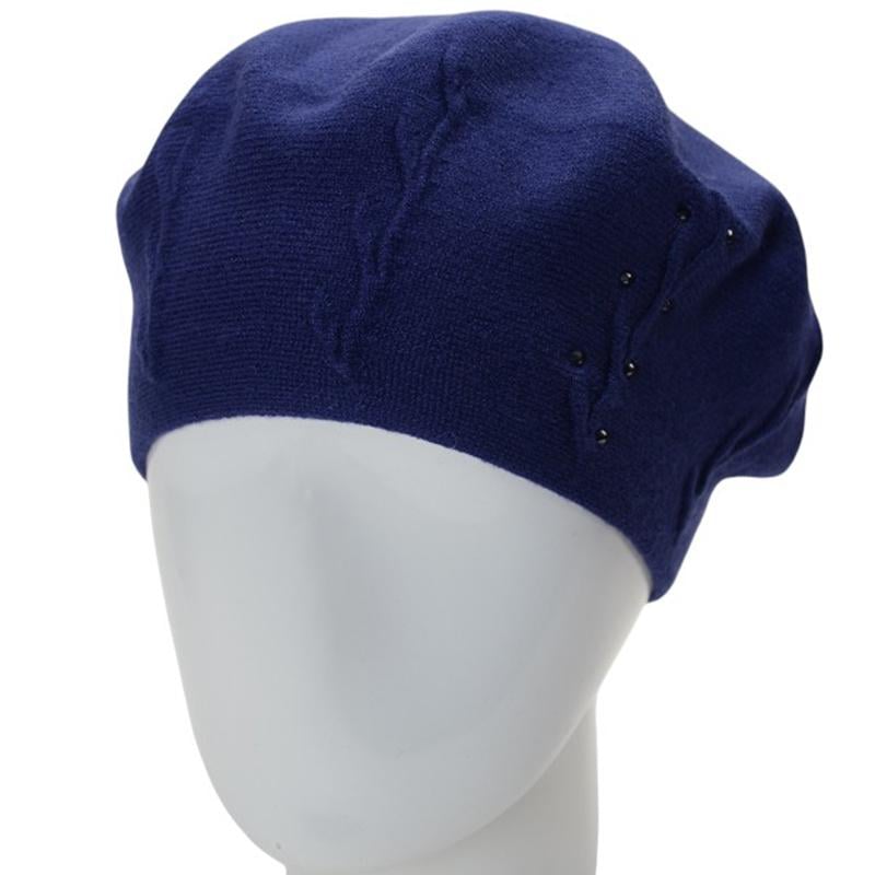 Берет женский Novita Ветка двойной с аккуратным узором сбоку и стразами one size Синий (281861)