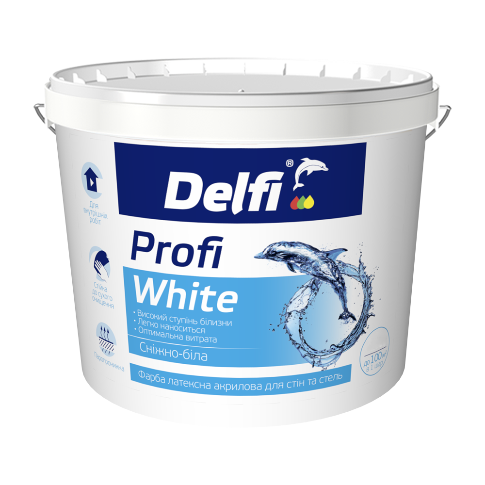 Краска латексная акриловая для стен и потолков Profi White Delfi база А 14 кг Белый (2792906630)