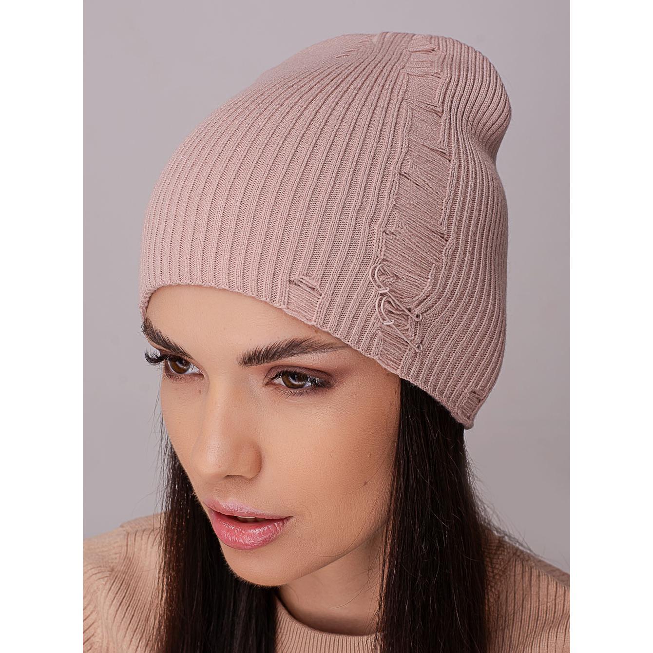 Шапка женская Leks ЧИКАГО без отворота двойная рваная со шпильками в рубчик one size Пудровый (215409)
