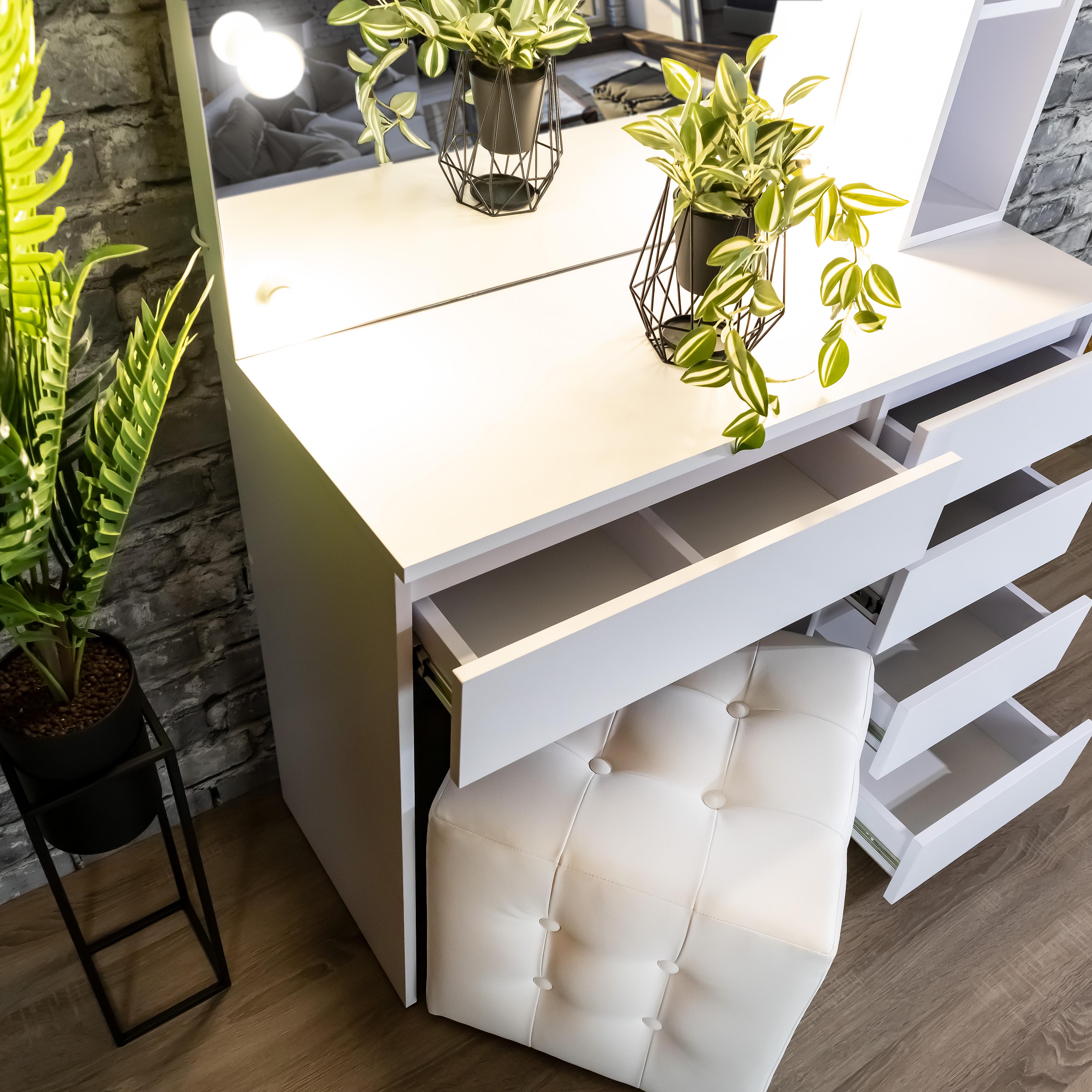 Стіл макіяжний з Led лампами та полицями 160х100х40 см Білий (03/5/9) - фото 3 Стіл макіяжний з Led лампами та полицями 160х100х40 см Білий (03/5/9) - фото 3