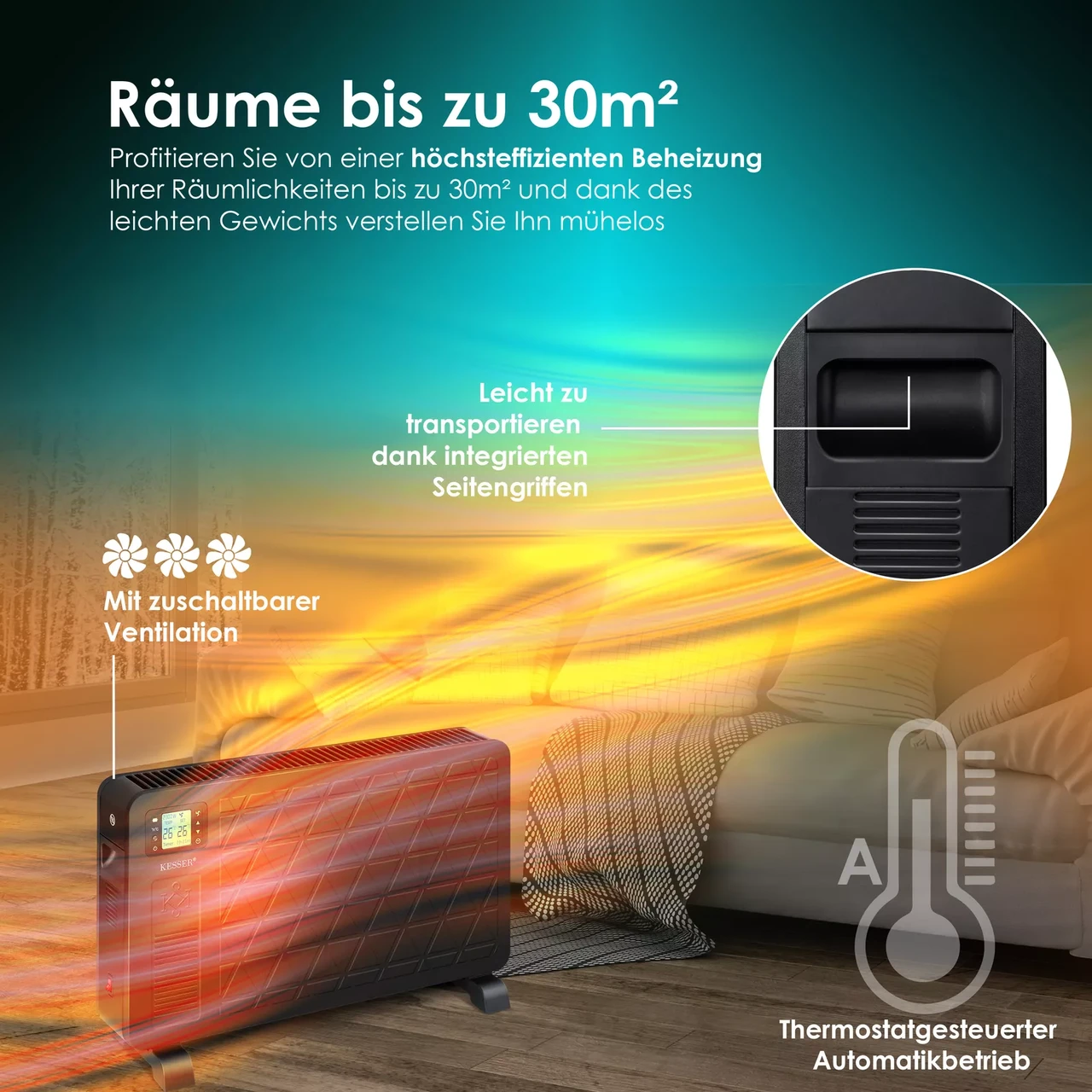 Обогреватель KESSER 2300 Вт 30 м2 37°C (KE-17792sc) - фото 7 Обогреватель KESSER 2300 Вт 30 м2 37°C (KE-17792sc) - фото 7