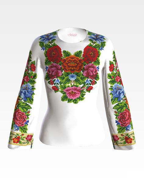 Заготовка вышиванки женской Богатые цветы Буковинская для вышивки бисером и нитками домотканое полотно Белый (БЖ005дБ)