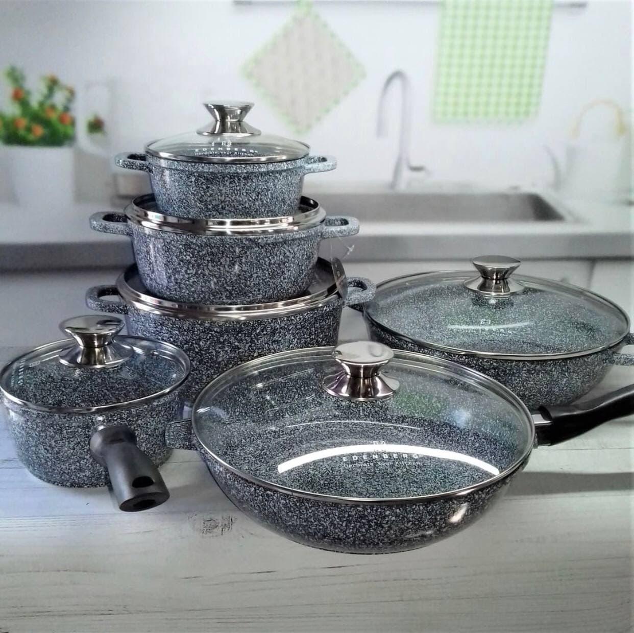 Набір посуду Edenberg з гранітним антипригарним покриттям 14 пр. Сірий (EB-8145)