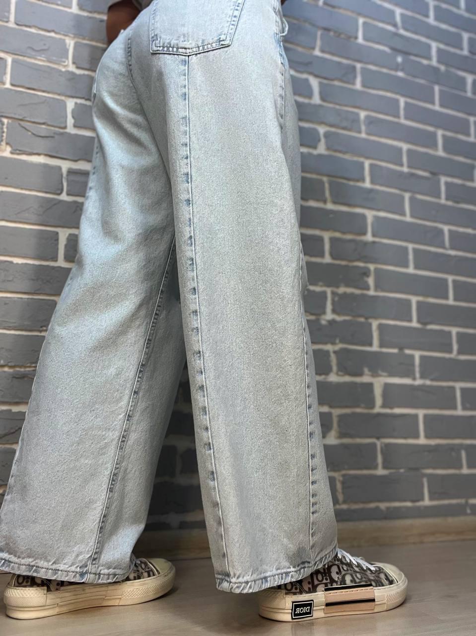 Джинсы женские ITS Basic 3050 Wide Leg косые карманы швы сзади широкие порезы на коленях р. 36 Голубой (2227) - фото 7