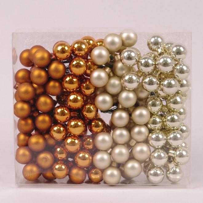 Набор елочных шаров стеклянных 2,5 см 12 пучков 144 шарика Коричневый/Шампань (44639)