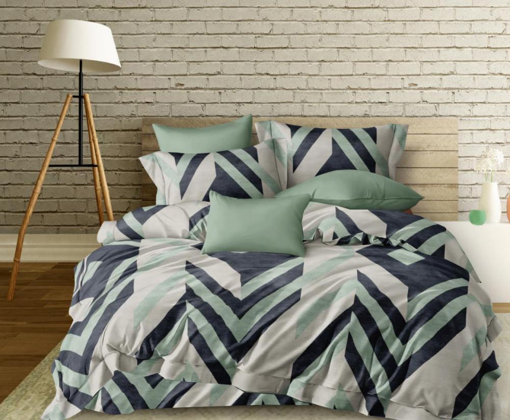 Комплект постельного белья на резинке Матча сатин семейный/наволочки 50х70/70х70 см (8463)