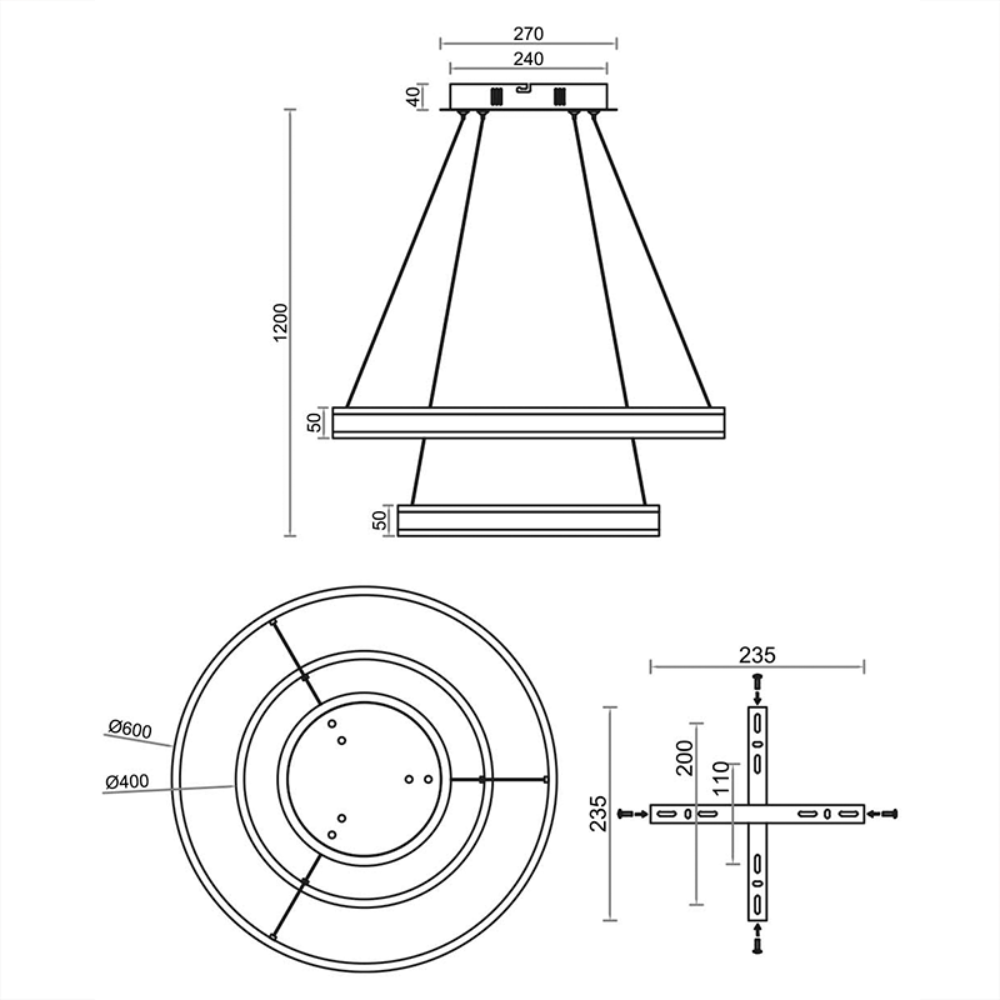 Люстра світлодіодна ESLLSE STELLA 160 W 2R APP 600х1200 мм Чорний (10418) - фото 4