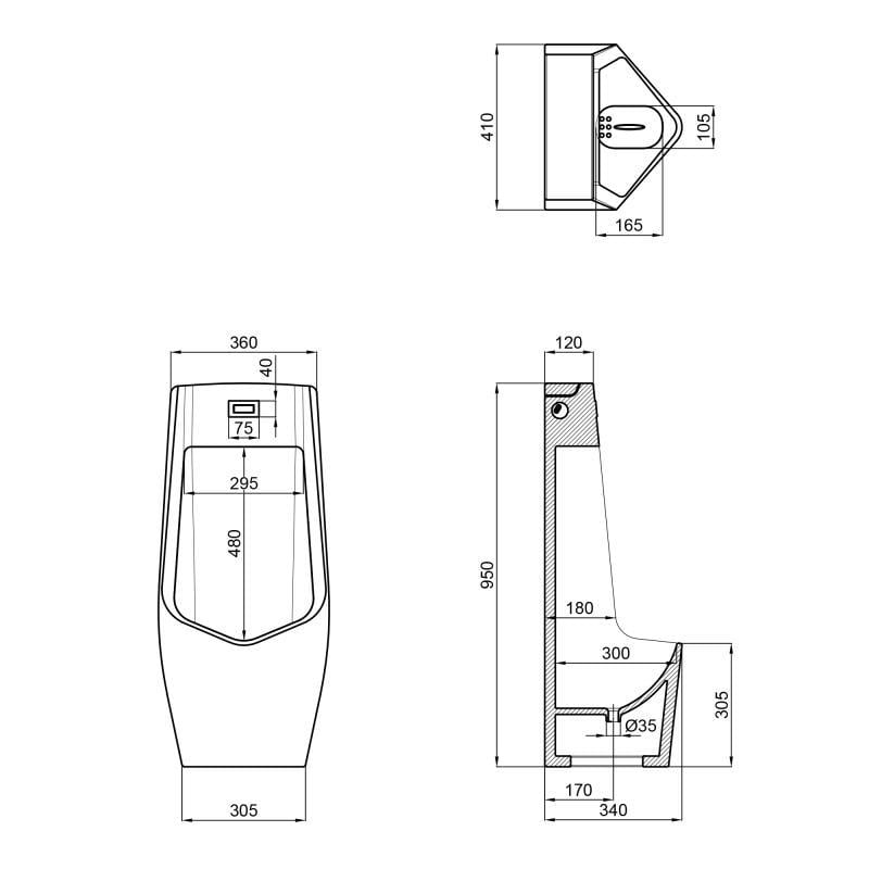 Писсуар напольный Q-tap Scorpio с ИК-датчиком AC White QT1488U960A01ACW - фото 2