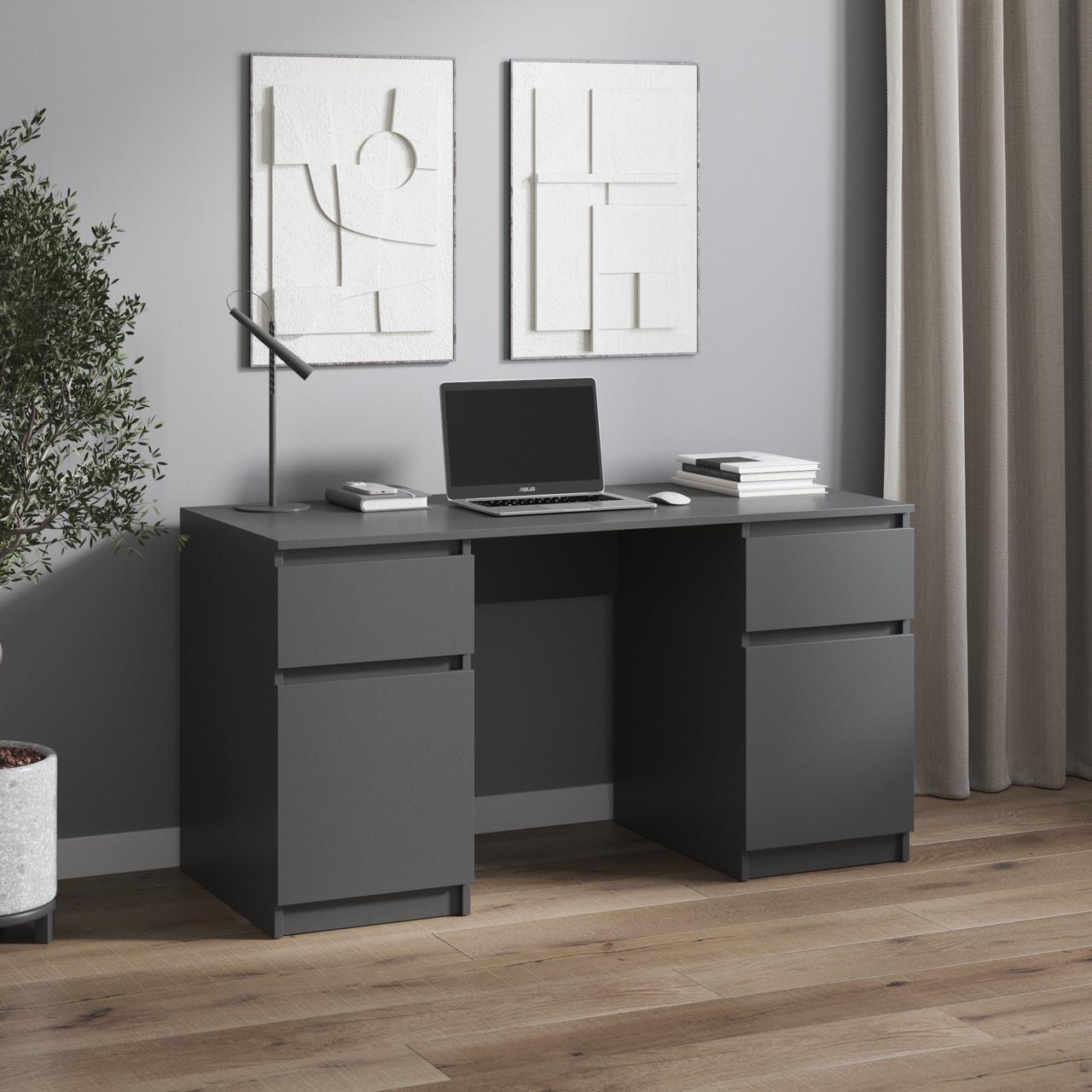 Письмовий стіл VAYS з двома шухлядами та тумбами 140х60х75 см Антрацит (30642514)