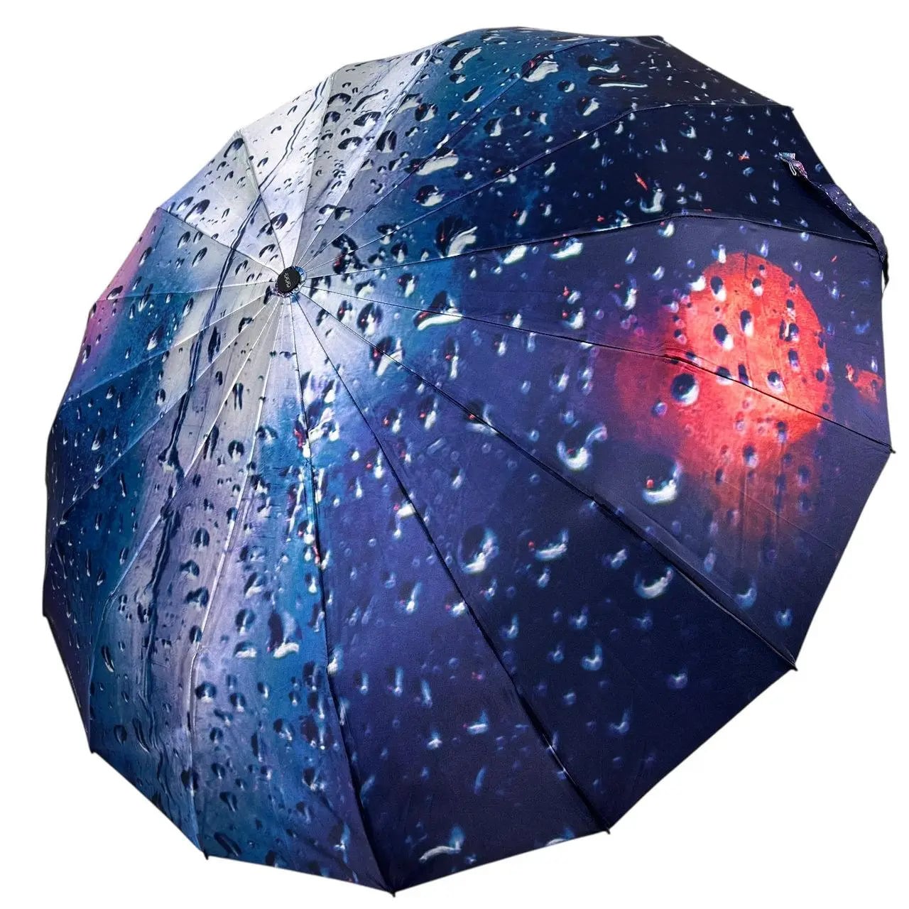 Зонт автомат женский Три Слона 7521-5 на 16 усиленых спиц 3 сегмента сатиновый купол капли дождя Синий