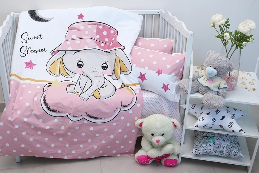 Комплект постельного белья для младенцев TAGtekstil Sweet sleeper Слоник розовый (18097)
