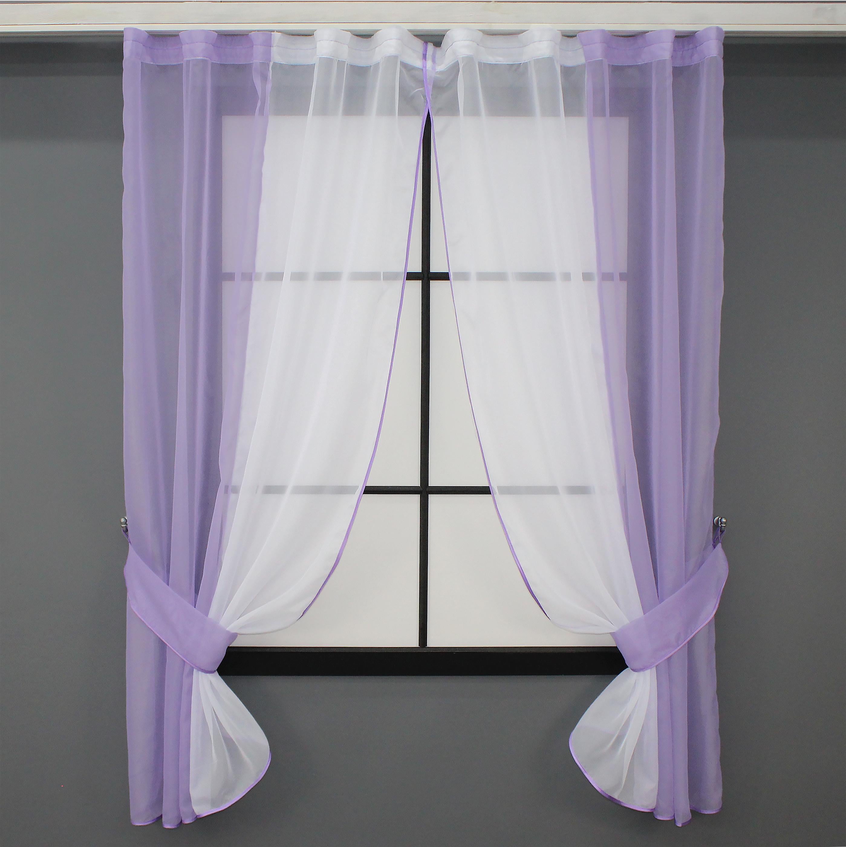 Шторы кухонные VR-Textil №017к комбинированные с подвязками 265х170 см Сиреневый/Белый (50-017)