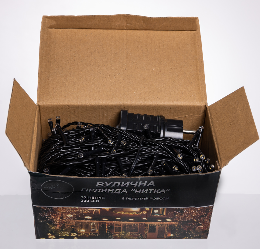 Гирлянда нить уличная 300 LED 30 м от сети черная нить Желтый - фото 5