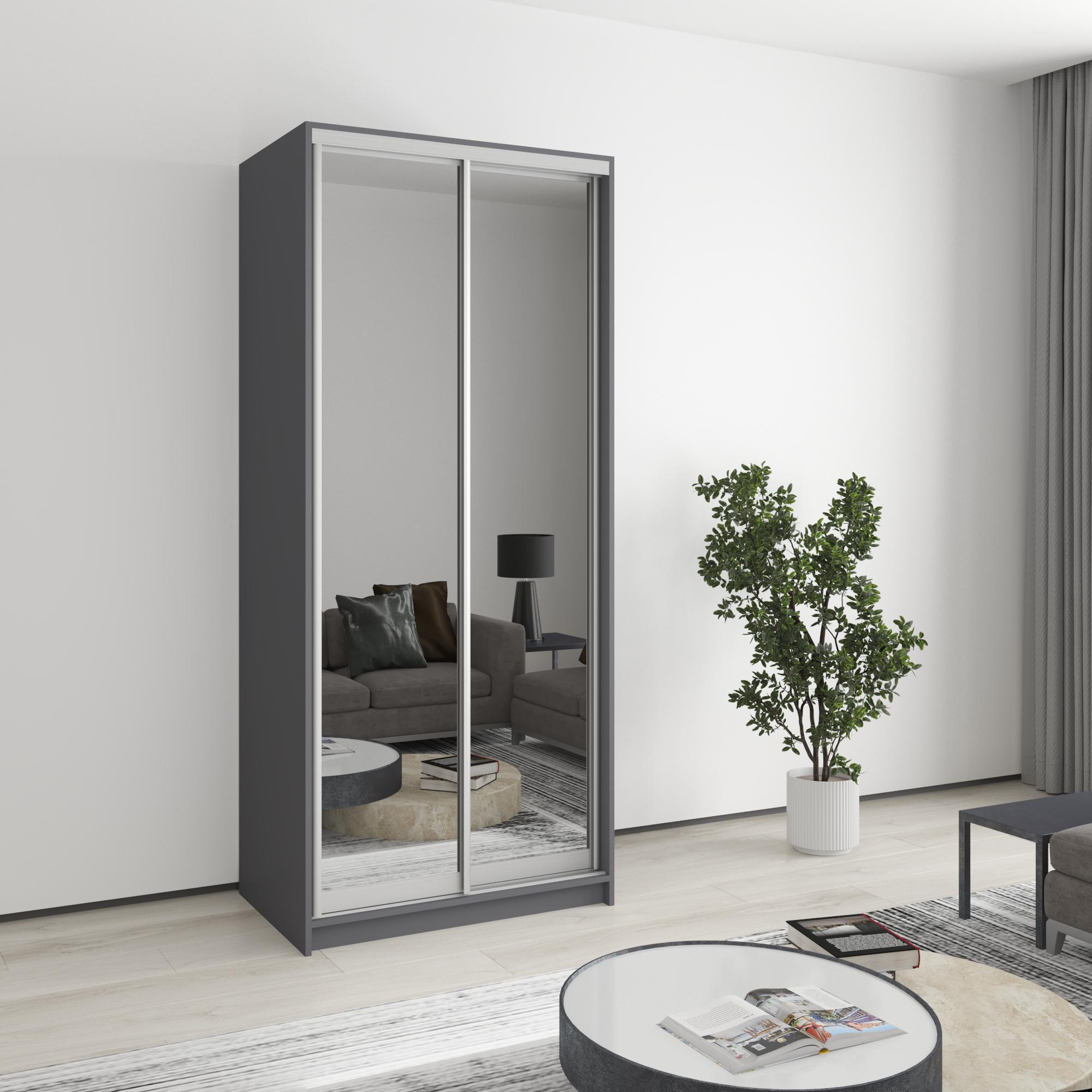 Шкаф-купе двухдверный MebelStar Стандарт AL 2 зеркала 90x45x210 см Антрацит (MBS-2467)