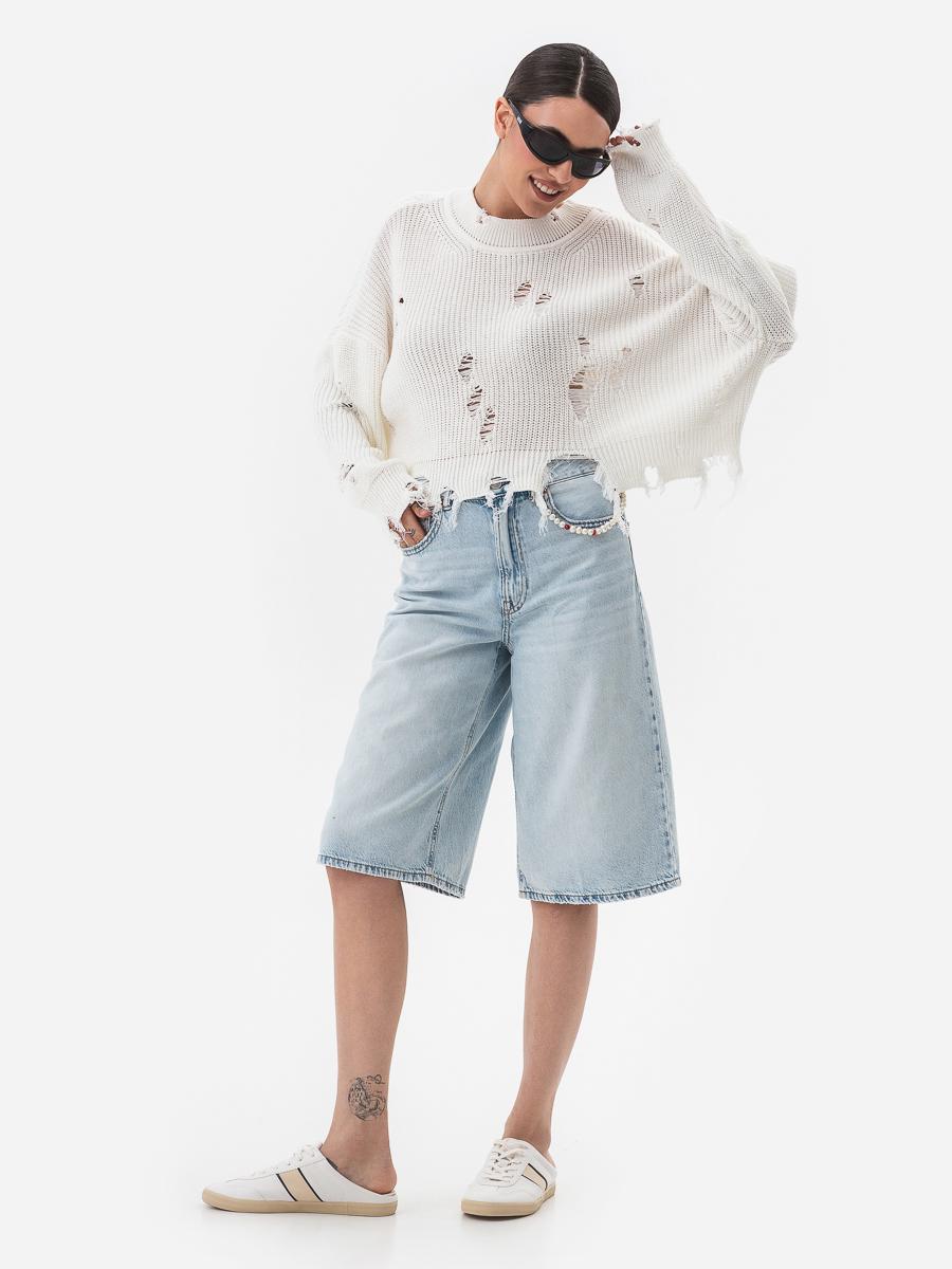 Свитер женский с рваным эффектом SVTR р. 42-50 Молочный (562) - фото 8