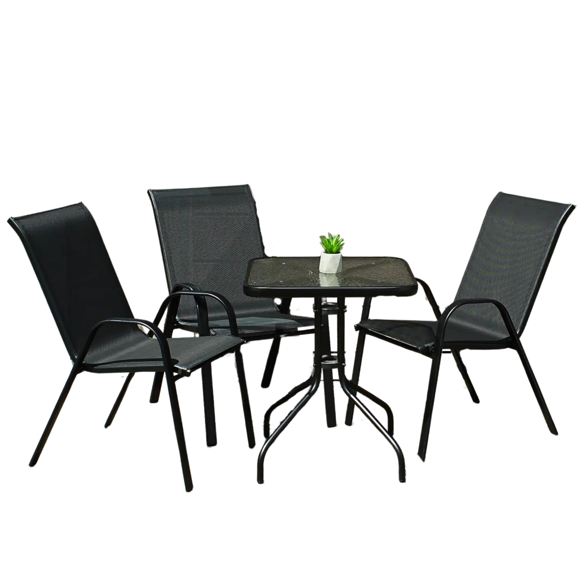 Комплект садовой мебели 4Points Udine-3 квадратный стол 60х60 см/3 кресла текстилен Черный (DA-S4PUDI3B)