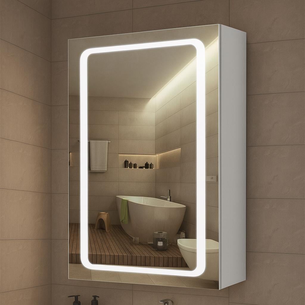 Навесной зеркальный шкаф в ванную G19 Эко с LED-подсветкой 70х50х15 см