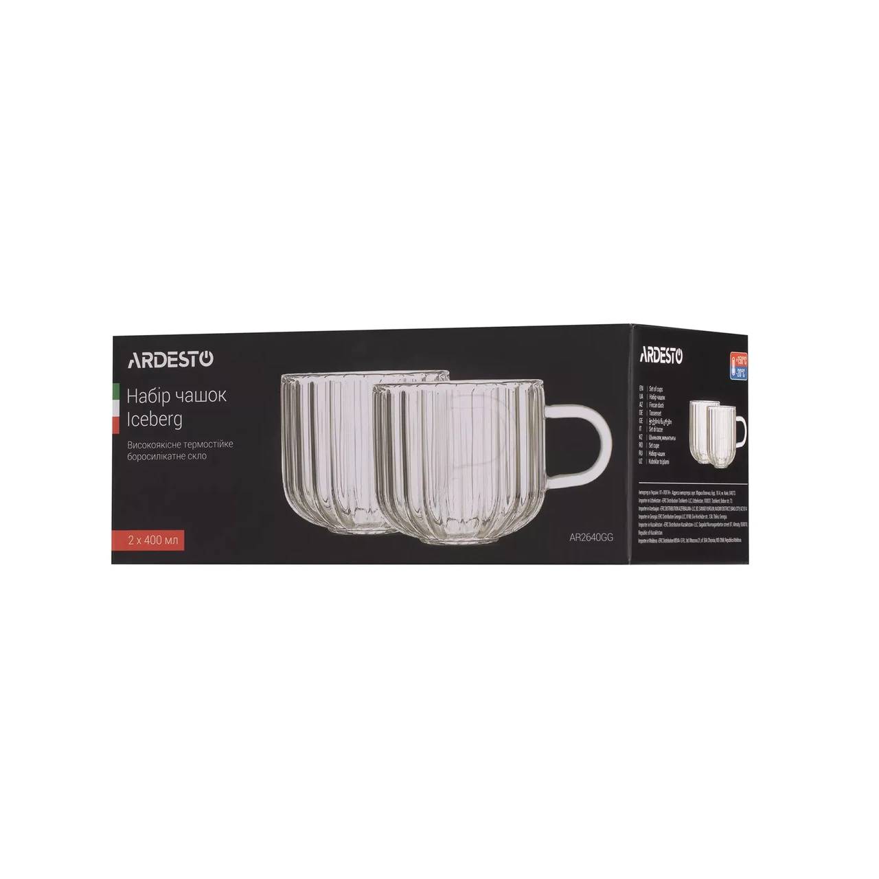 Набор чашек Ardesto Iceberg боросиликатное стекло 400 мл 2 шт. Прозрачный (AR2640GG)
