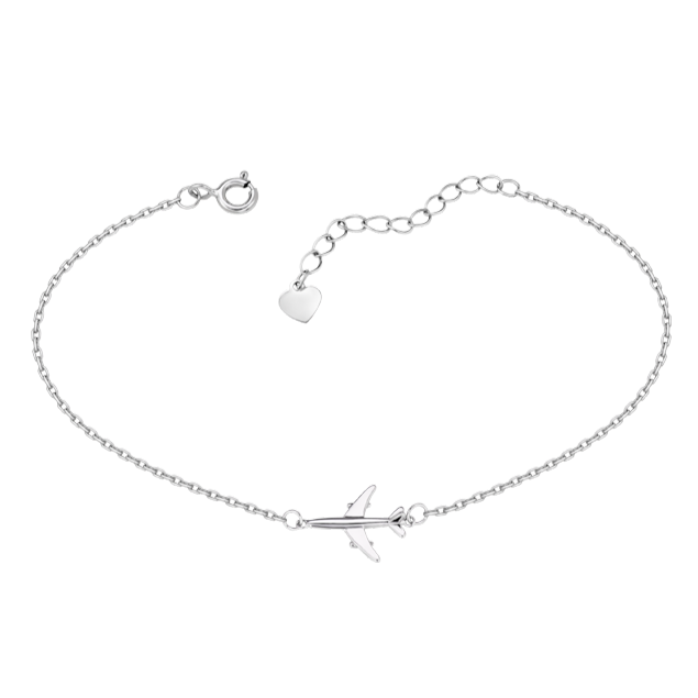 Браслет серебряный маленький Самолет на тонкой цепочке