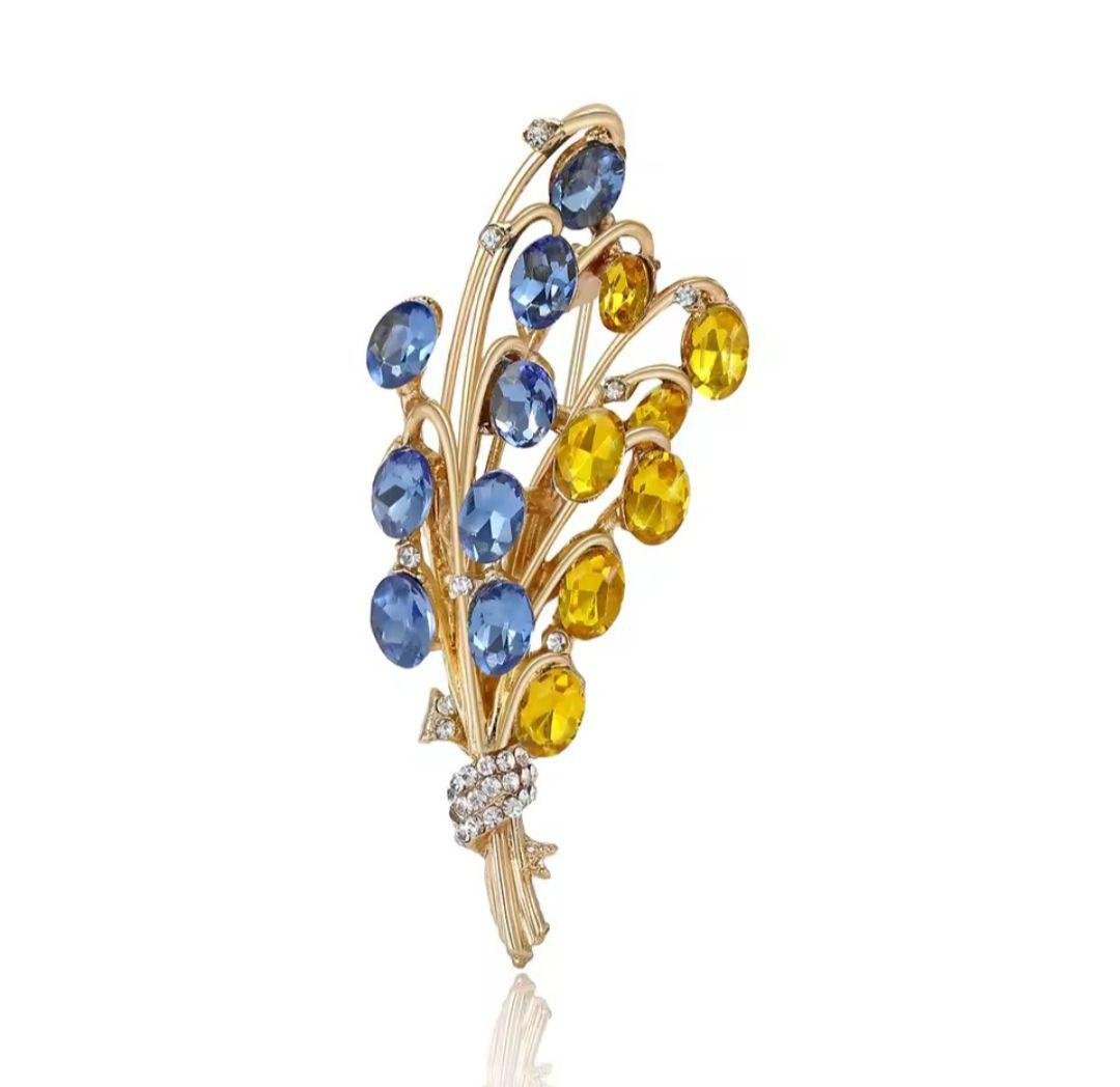 Брошь Букет ландышей Желто-голубой (00394)