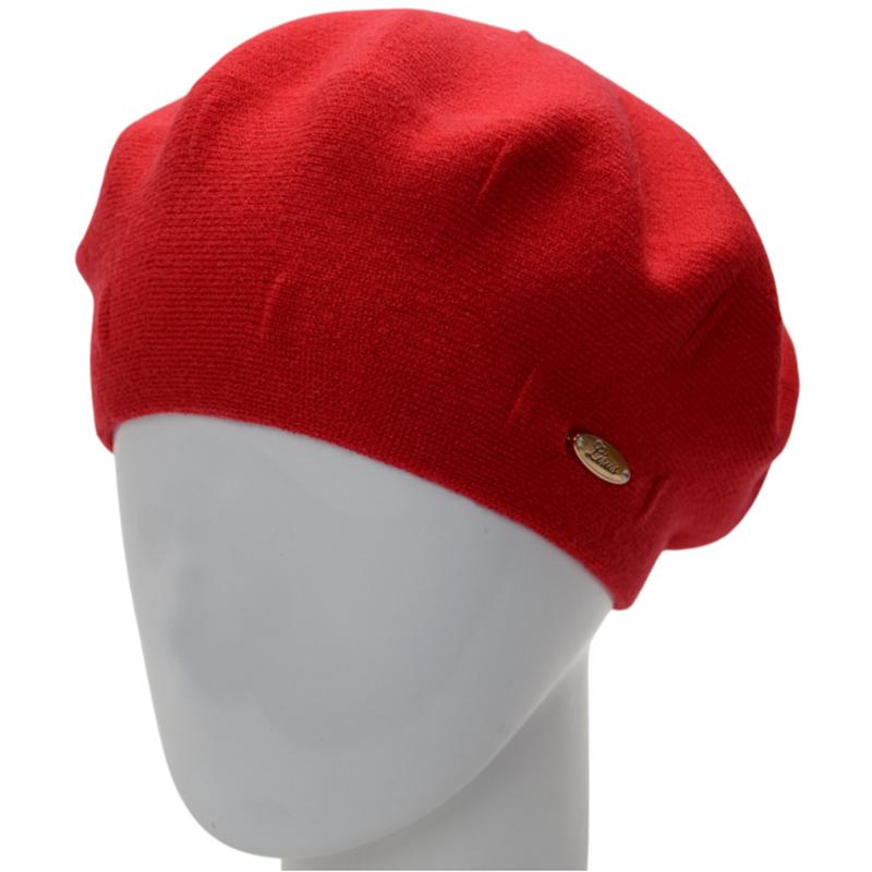 Берет женский двойной из вискозы Lirus Дейзи с узором Красный