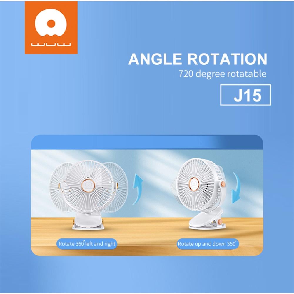 Портативный вентилятор на прищепке Wuw 1500mAh настольный со встроенным аккумулятором White ( J15) - фото 6 Портативный вентилятор на прищепке Wuw 1500mAh настольный со встроенным аккумулятором White ( J15) - фото 6