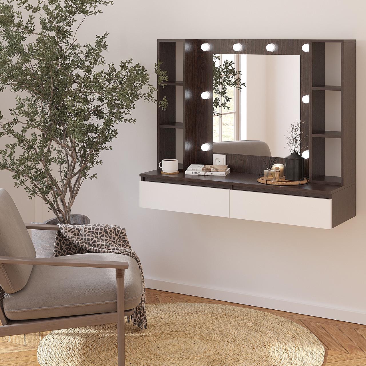 Туалетний столик New and Classic підвісний із підсвічуванням 1000х1200х400 мм Венге магія/Білий (ТЗ-Флай-5)