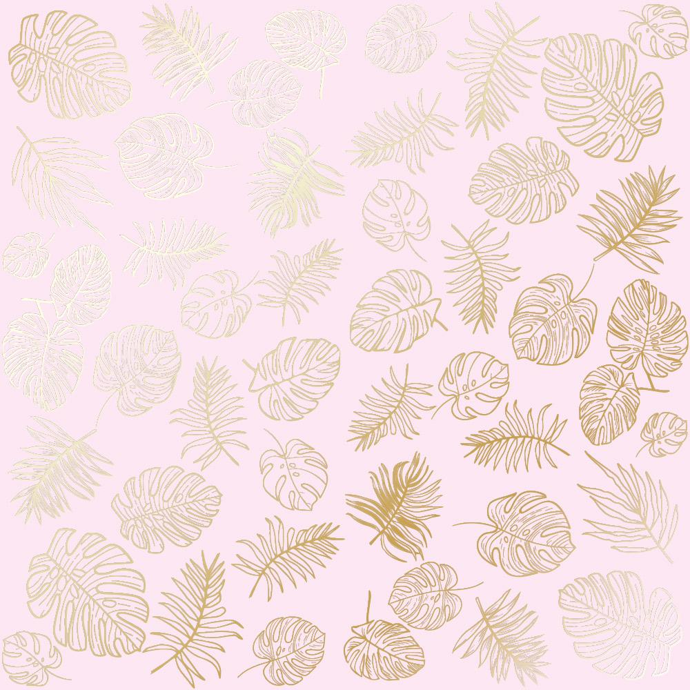 Лист паперу односторонній Golden Tropical Leaves з фольгуванням 30,5х30,5 см Light Pink