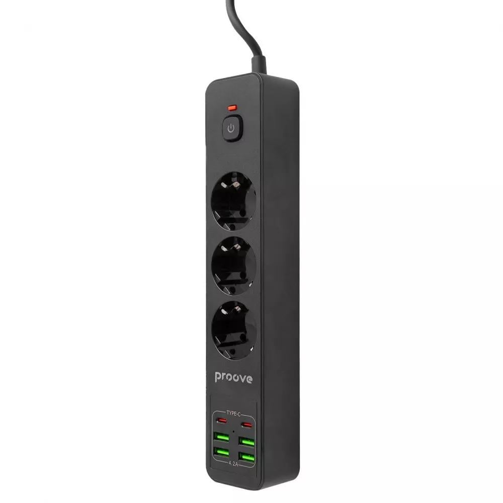 Мережевий фільтр зарядкою Proove Power 3 розетки 4 USB 2 Type-C 2 м Black - фото 4 Мережевий фільтр зарядкою Proove Power 3 розетки 4 USB 2 Type-C 2 м Black - фото 4
