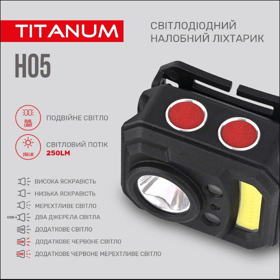 Ліхтарик налобний TITANUM TLF-H05 LED 250Lm 6500К - фото 3