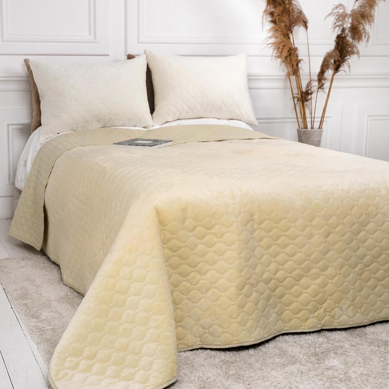 Покрывало велюровое мягкое Ромб/круглый двуспальное 180х240 см Бежевый - фото 1 Покрывало велюровое мягкое Ромб/круглый двуспальное 180х240 см Бежевый - фото 1