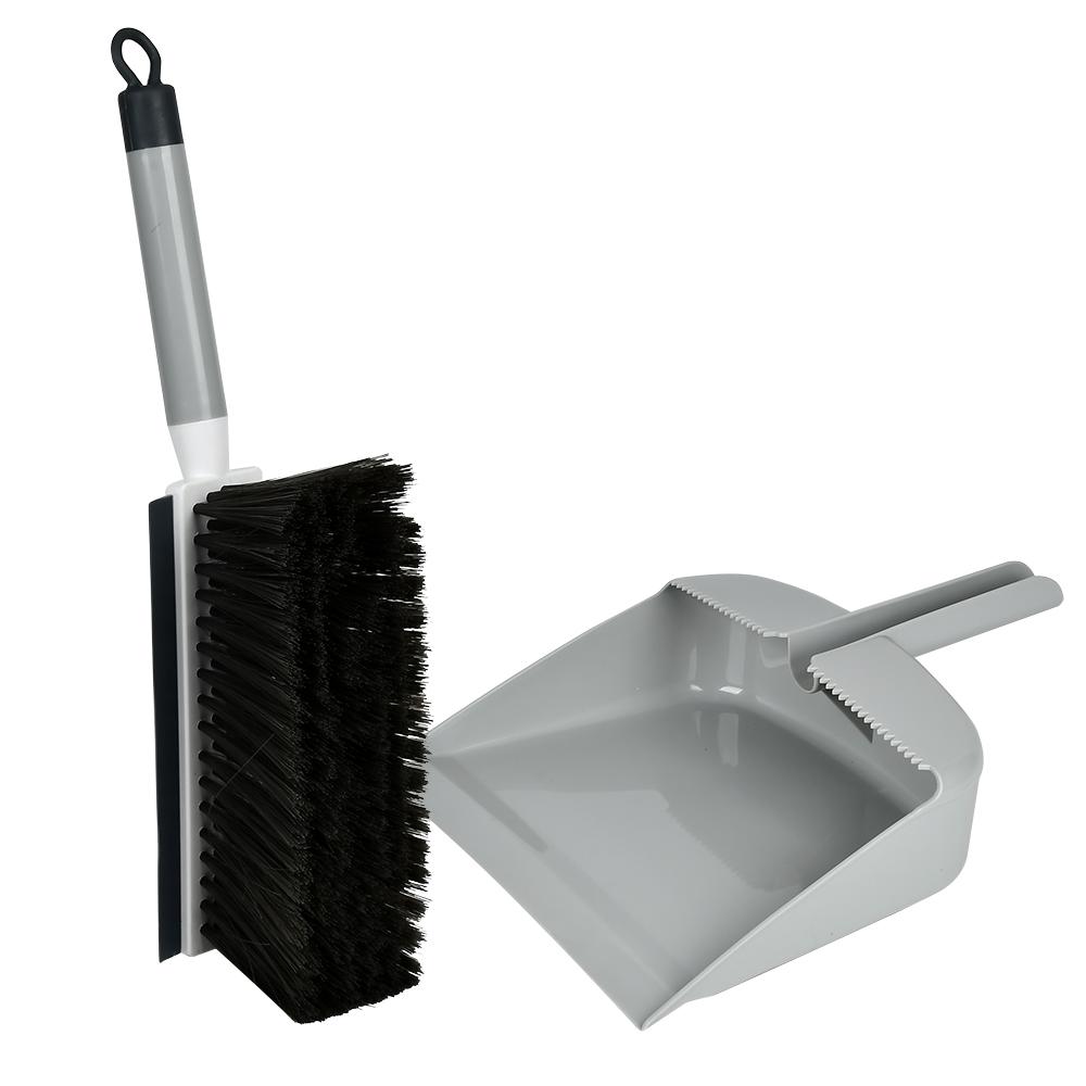 Совок со щеткой с резиновым краем Stenson R94316 32х22 см Серый (26815900)