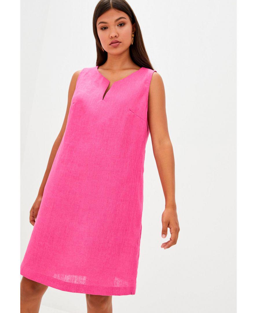 Платье льняное короткое L Фуксия