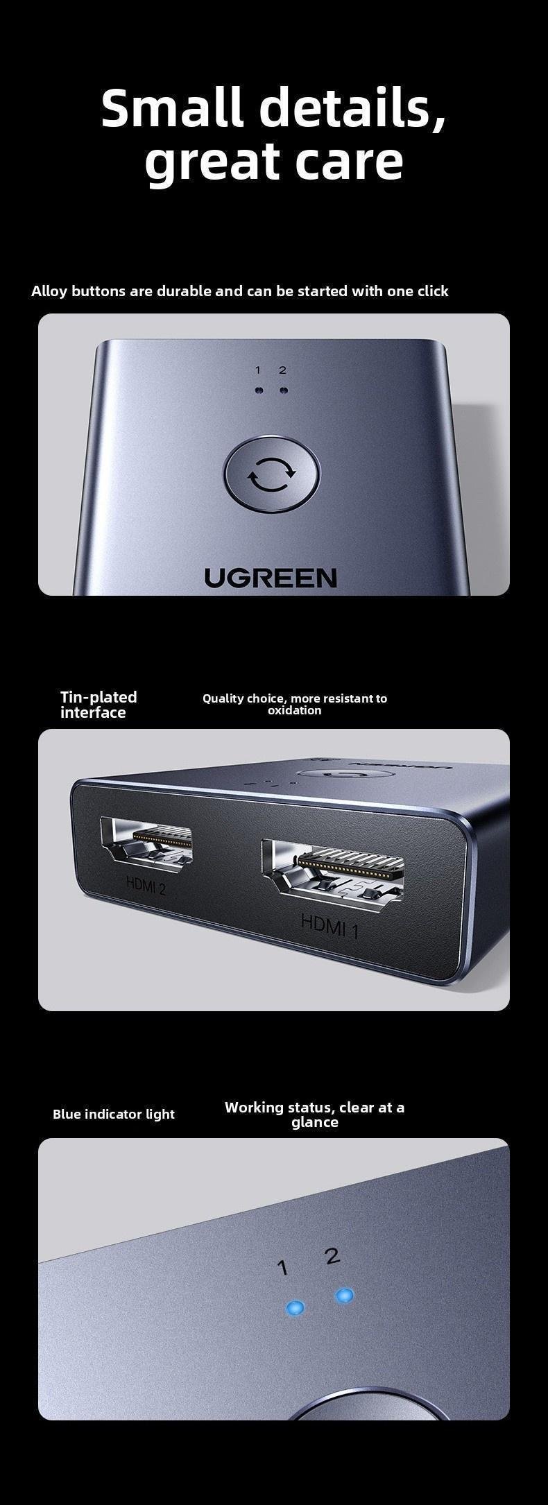 Перемикач HDMI Ugreen HDMI 2.0 4K Темно-сірий (55006) - фото 11