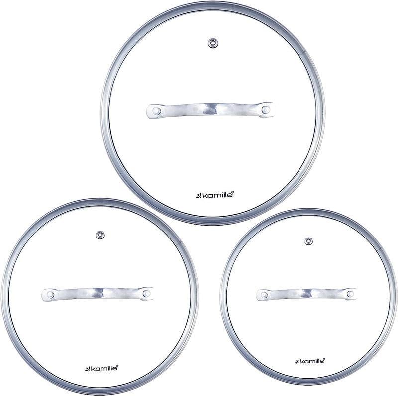 Набір каструль Kamille Fine Silver Pen з нержавіючої сталі зі скляними кришками 2,1/3,7л/ 6,1 л - фото 5