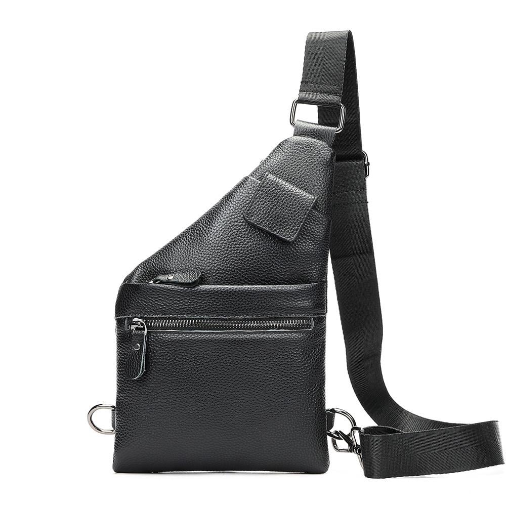 Чоловіча сумка-слінг Lorian з натуральної шкіри із зовнішніми кишенями на блискавці та магніті Чорний (LR 259202-black) - фото 2 Чоловіча сумка-слінг Lorian з натуральної шкіри із зовнішніми кишенями на блискавці та магніті Чорний (LR 259202-black) - фото 2