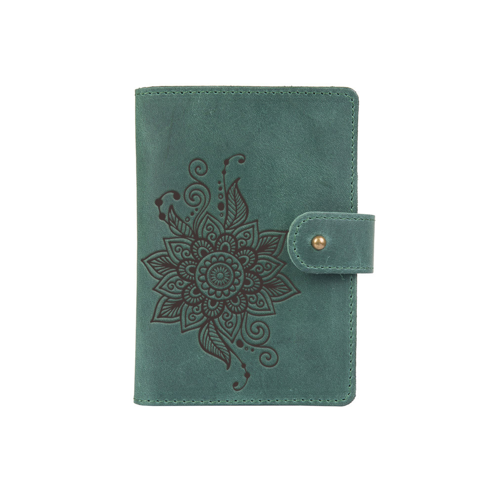Портмоне HiArt Mehendi Classic PB-02/1 Shabby Alga из натуральной кожи для паспорта/ID документов Зеленый (PB-02/1-S19-5920-T006)
