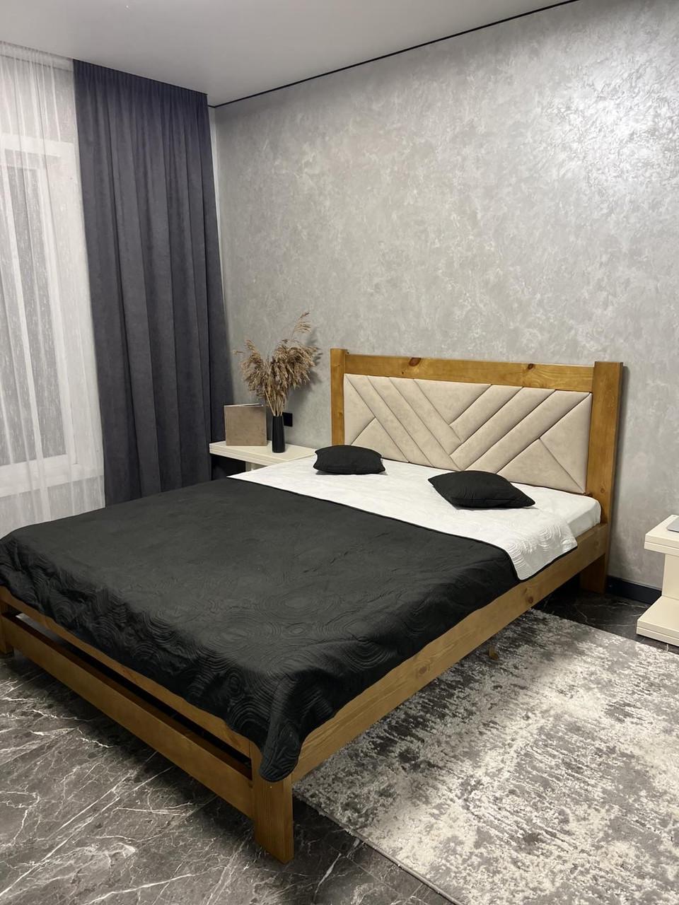 Кровать деревянная с мягким изголовьем 160x200 см Ольха (2939060972) Кровать деревянная с мягким изголовьем 160x200 см Ольха (2939060972)