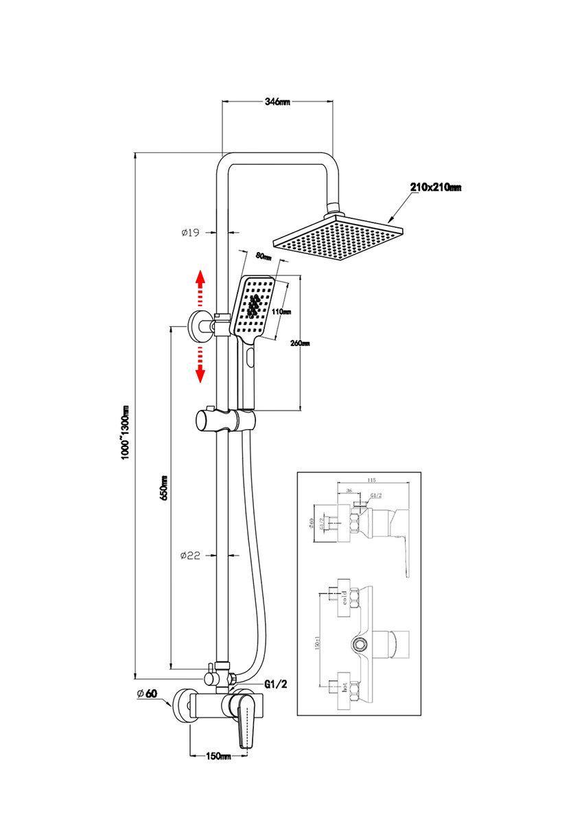 Колона для душу Perla David латунь Чорний (PUD-PBZ6996B) - фото 2 Колона для душу Perla David латунь Чорний (PUD-PBZ6996B) - фото 2