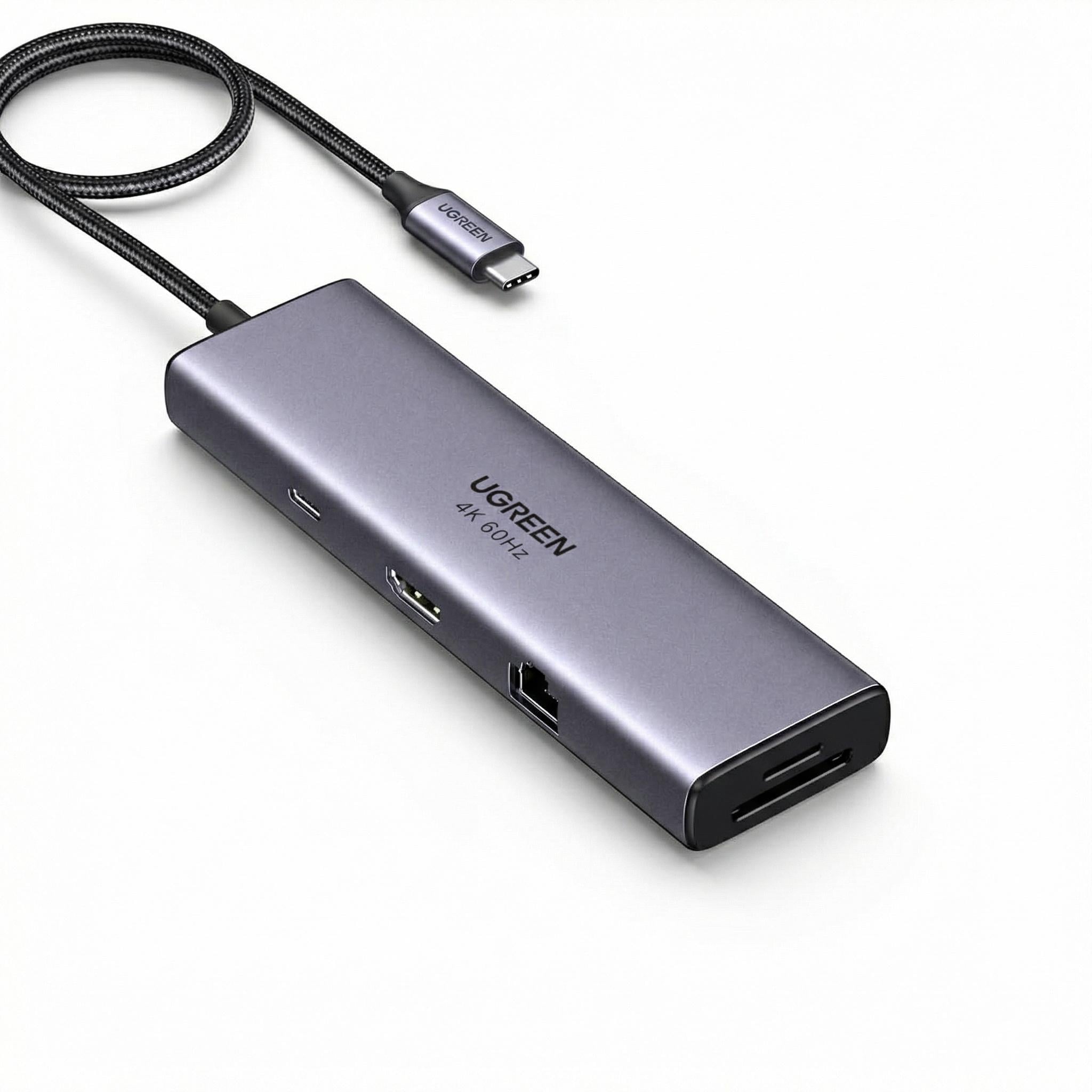 USB-хаб 9в1 UGREEN CM498 HDMI 4K 60 Гц/PD 100 Вт/RJ45 Темно-сірий (15375)