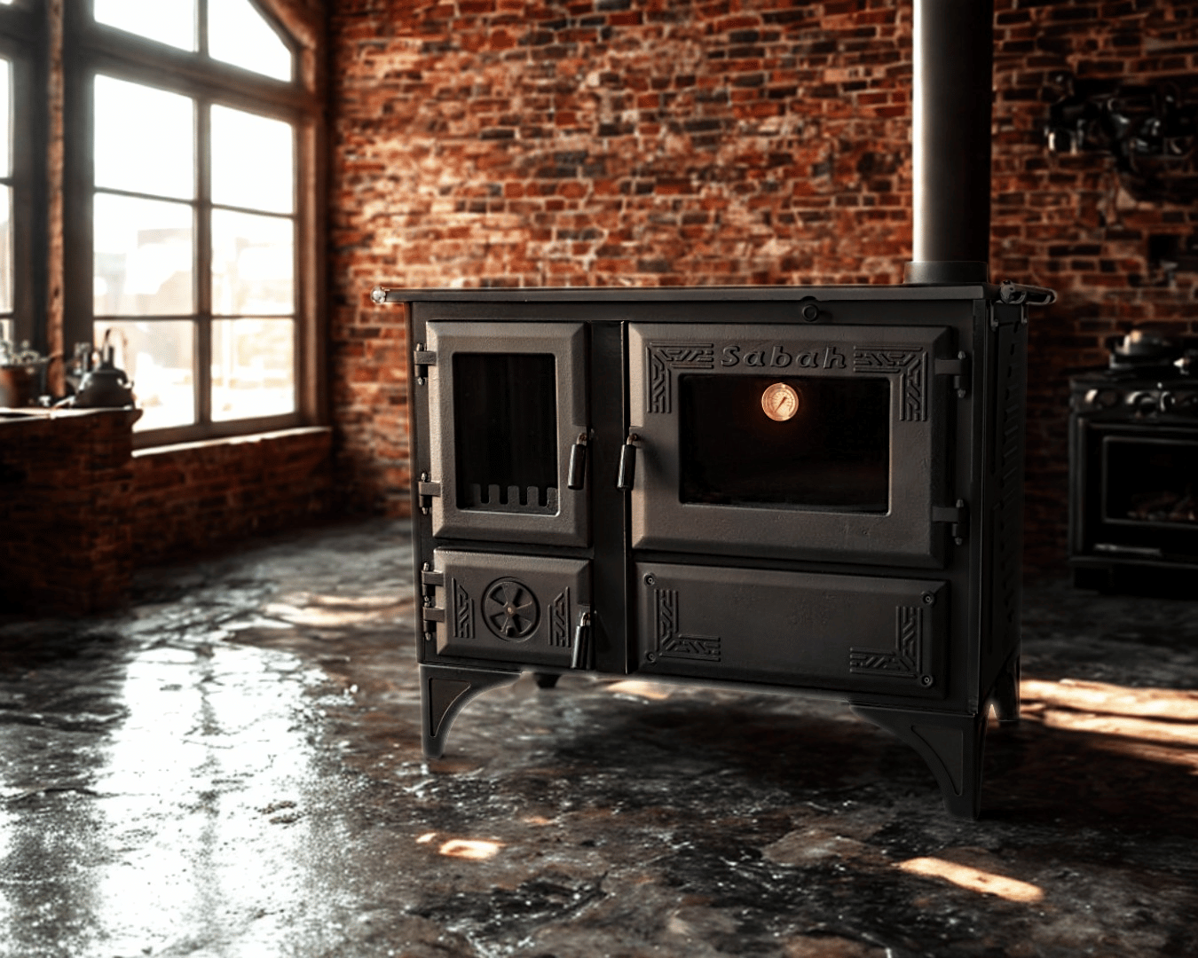Чавунна піч на дровах Sabah S105 BLACK з конфорками, духовкою та чавунною топкою 15,6 кВт - фото 2
