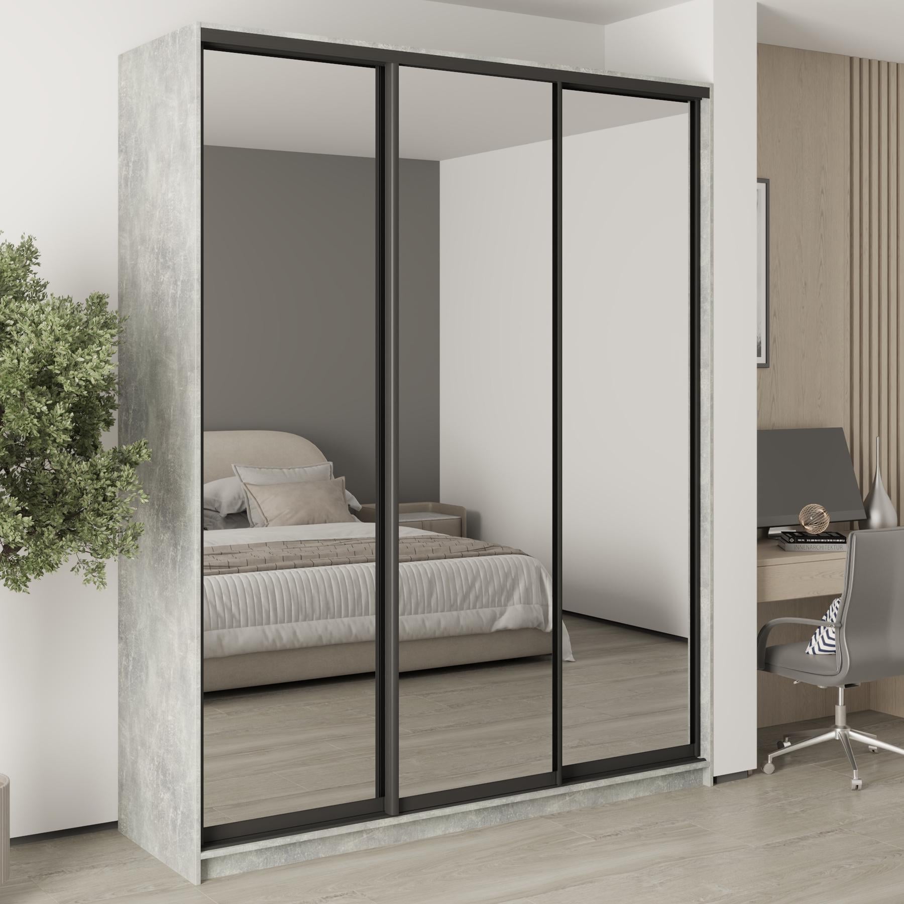 Шкаф-купе трехдверный MebelStar Стандарт BG 3 Зеркала 190x60x240 см Бетон (MBS-8815)