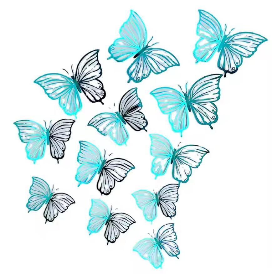 Украшения 3D Бабочки для интерьера/фотозон/тортов 12 шт. Синий