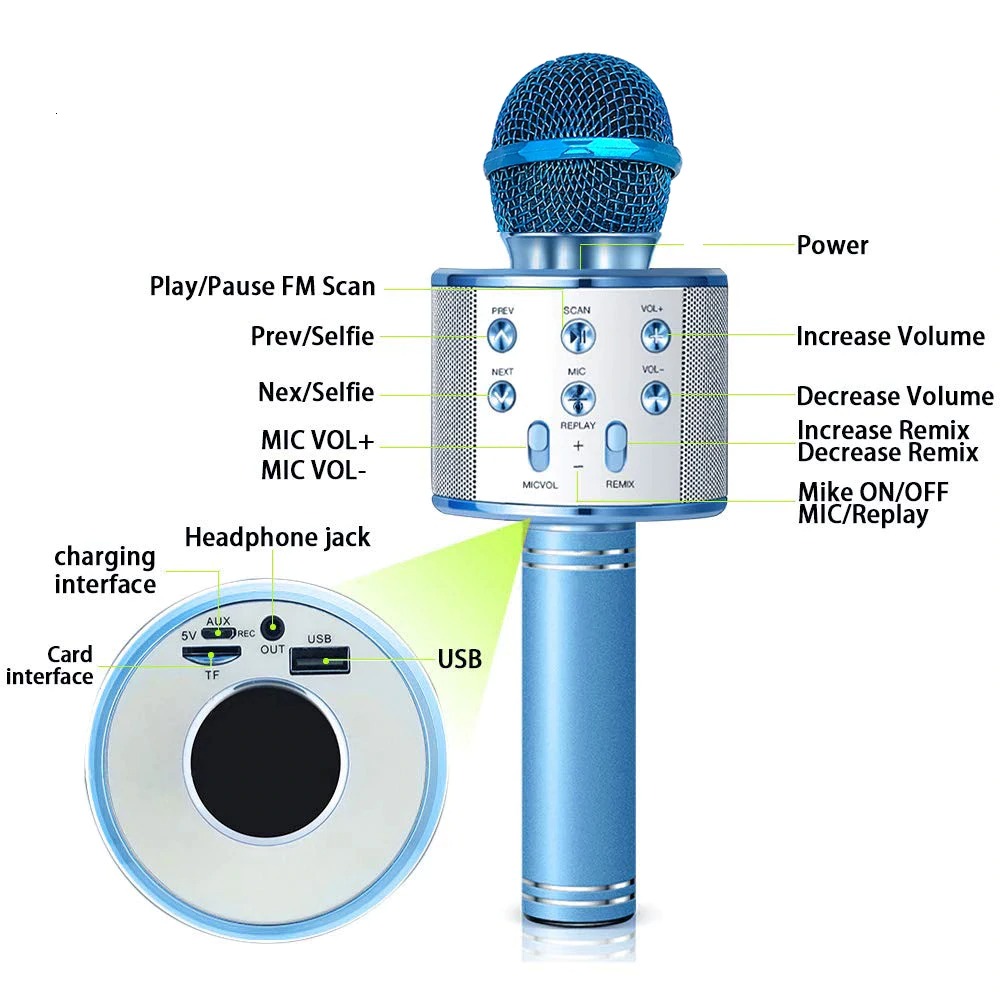 Мікрофон портативний Wster ws-858 Bluetooth Синій - фото 6