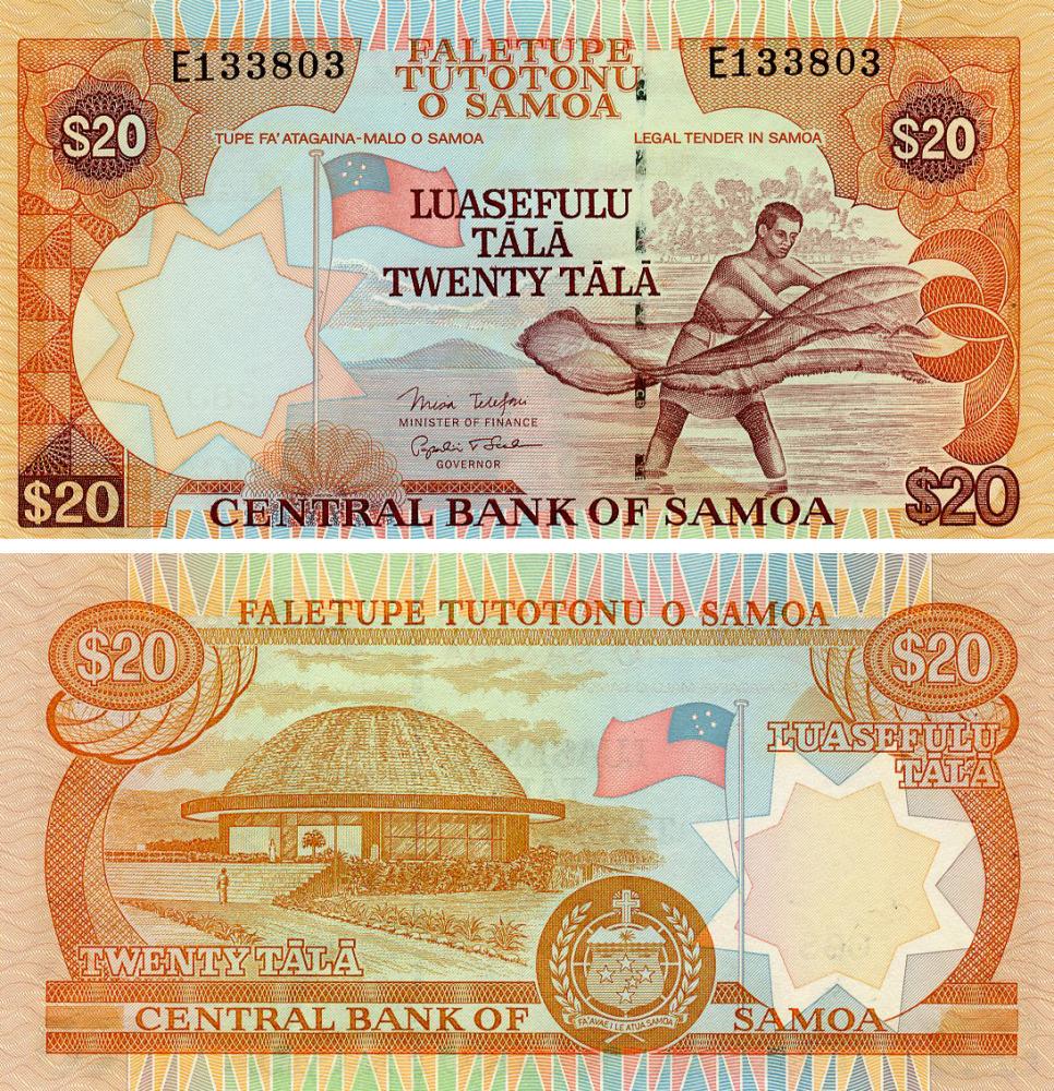 Банкнота Самоа 20 тала 2002 2 подписи UNC P35b (Б05631)